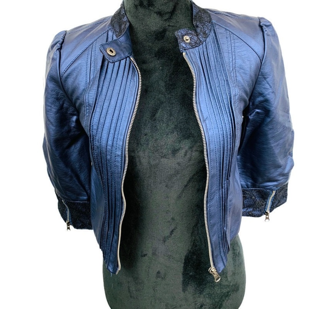 Daytrip Faux Blue Leather and Lace Jacket